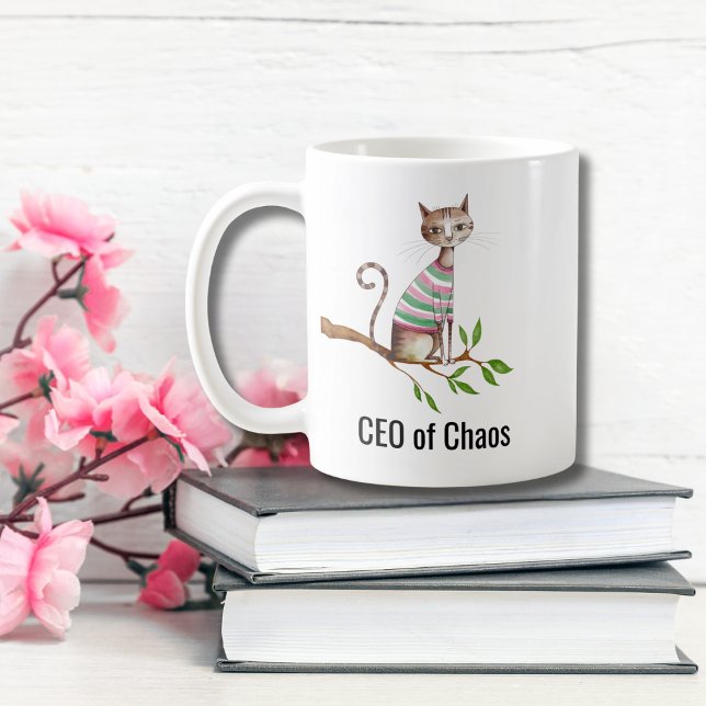 Birthday Funny Cat “CEO of Chaos” Cat Mum Custom Coffee Mug (Creator Uploaded)