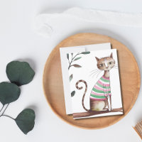 Birthday Funny Cat with Sweater Watercolor Pet