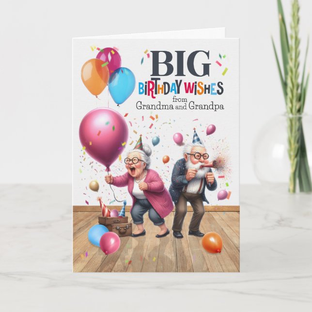 Birthday Funny Old Grandma and Grandpa Big Wishes Card (Front)