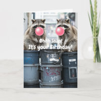 Birthday Funny Raccoons Blow Pink Bubble Cute