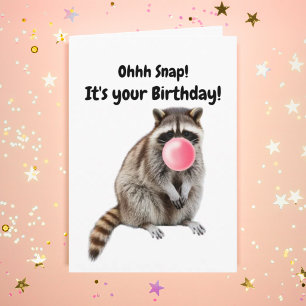 Birthday Funny Racoon Blows Pink Bubble Card