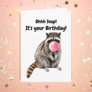 Birthday Funny Racoon Blows Pink Bubble Card