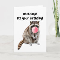 Birthday Funny Racoon Blows Pink Bubble