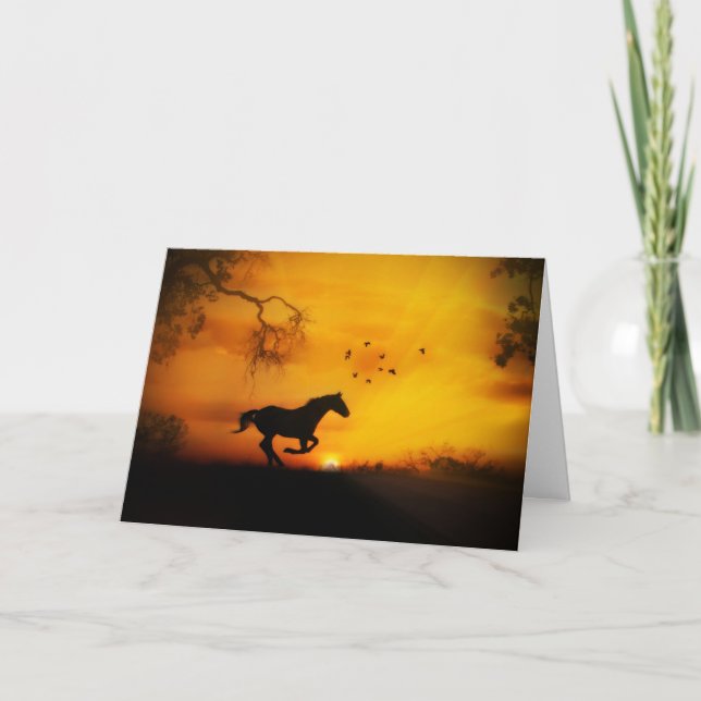 Birthday Galloping Horse and Birds Sunset Card (Front)
