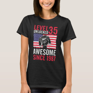 Birthday Game Level 35 Years Old Unlocked Awesome  T-Shirt