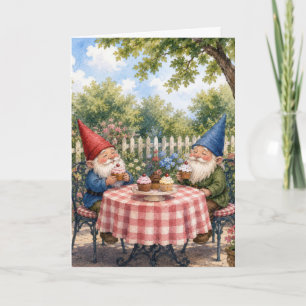 Birthday Garden Gnomes Eating Cupcakes Card
