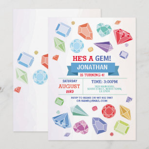 Birthday Gem Party Crystals Blue Red Geode Invitation