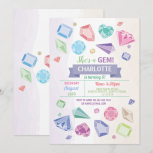 Birthday Gem Party Crystals Girl's Pastel Invitation