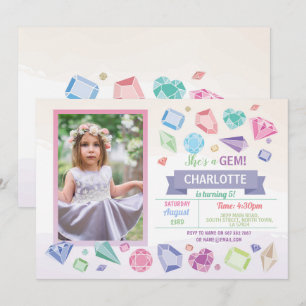 Birthday Gem Party Crystals Girl's Pastel Photo Invitation