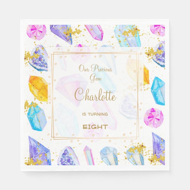 Birthday Gem Party Crystals Girl's precious Napkin (Front)