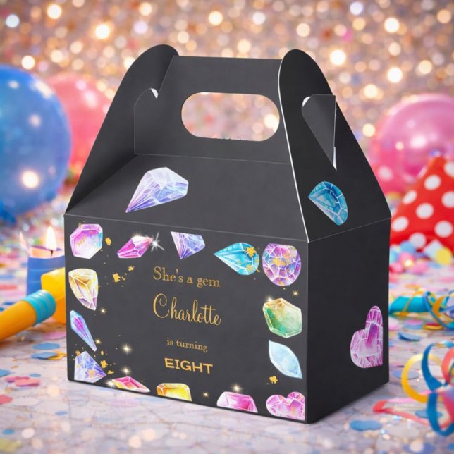 Birthday Gem Party Crystals Girl's watercolor Favour Box (Creator Uploaded)