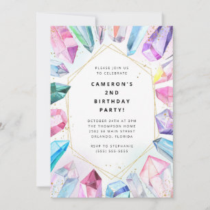 Birthday Gem Party Crystals Girl's watercolor Invi Invitation