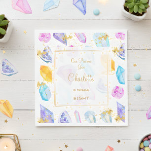 Birthday Gem Party Crystals Girl's watercolor Napkin