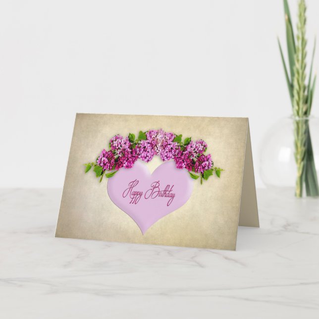 BIRTHDAY - General - Elegance with Lilacs & Heart Card (Front)