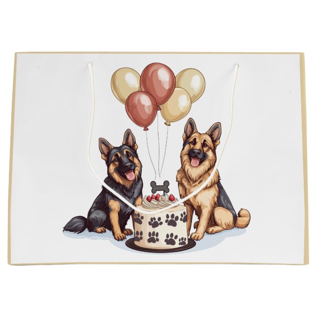 Birthday German Shepherd Dogs Birthday Cake Large Gift Bag (Front)