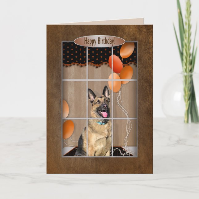 BIRTHDAY - German Shepherd - Window- balloons Card (Front)