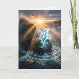 Birthday Ghostly Ocean Spirit Playing a Harp Card
