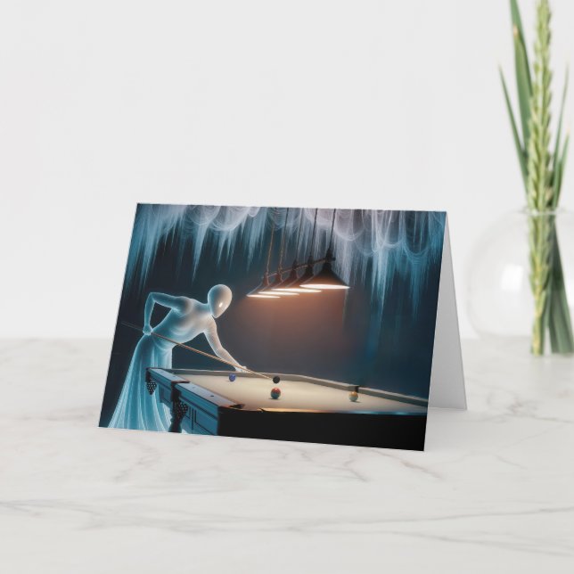 Birthday Ghosts Playing Pool Card (Front)