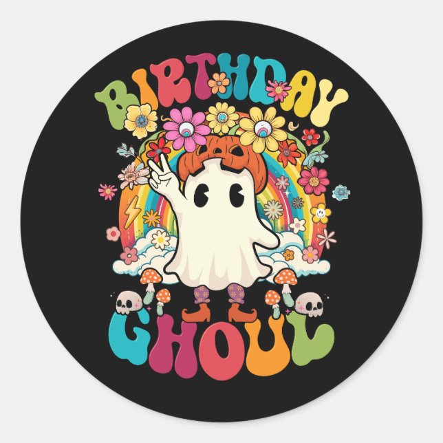 Birthday Ghoul Floral Ghost Kid Girl Groovy Hallow Classic Round Sticker (Front)