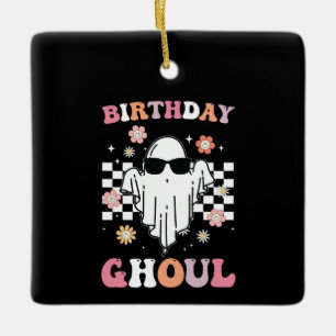 Birthday Ghoul Ghost Halloween Groovy Retro Ceramic Ornament
