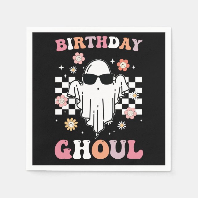 Birthday Ghoul Ghost Halloween Groovy Retro Napkin (Front)