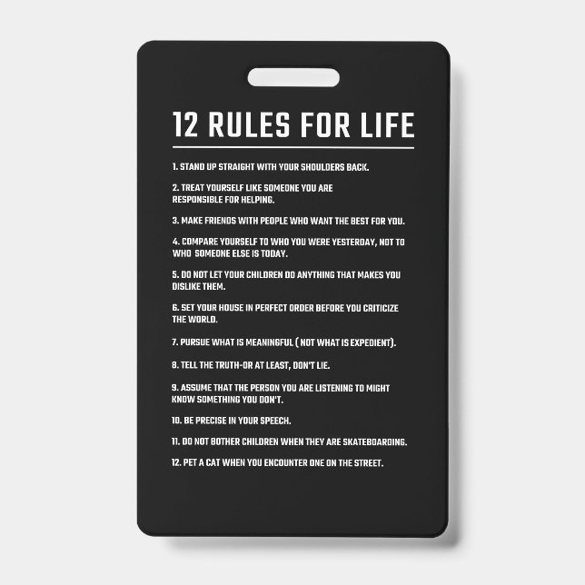 Birthday Gift 12 Rules For Life ID Badge (Front)