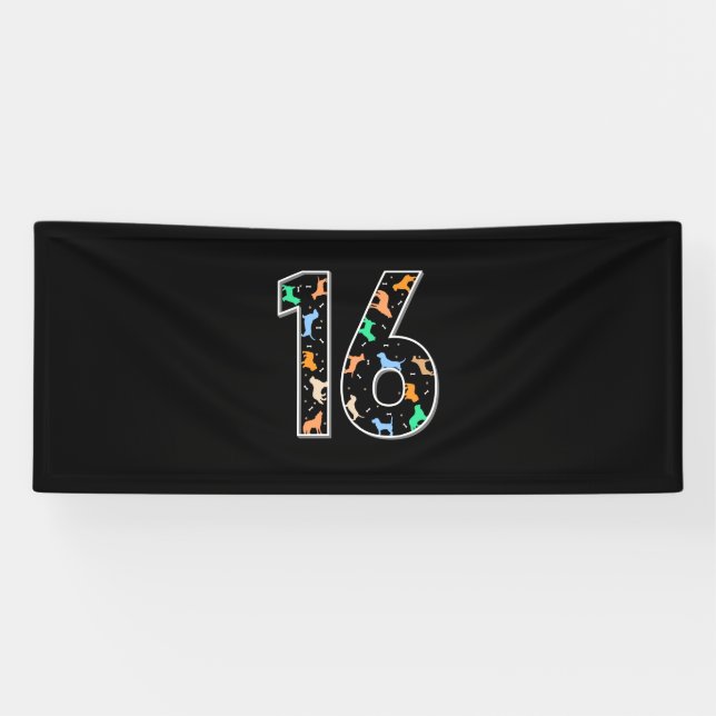 Birthday Gift | 16th Birthday With Dog Banner (Horizontal)