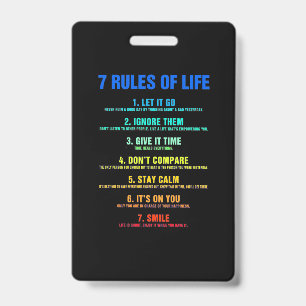 Birthday Gift 7 Rules Of Life ID Badge