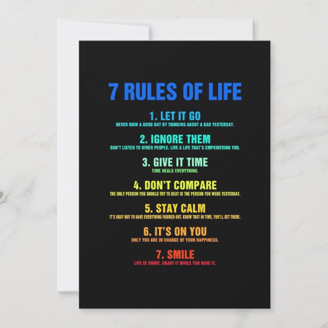 Birthday Gift 7 Rules Of Life Invitation (Front)