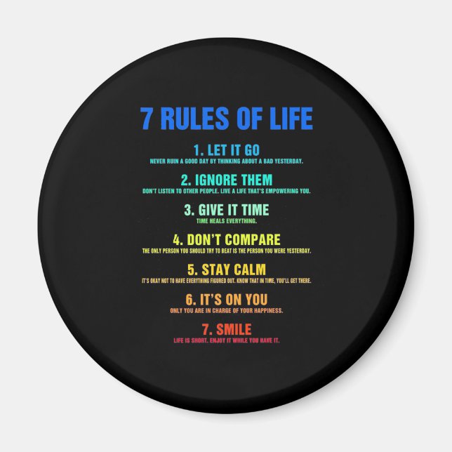 Birthday Gift 7 Rules Of Life Magnet (Front)