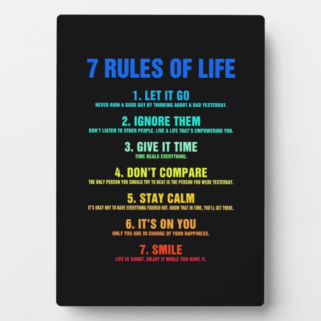 Birthday Gift 7 Rules Of Life Plaque (Front)