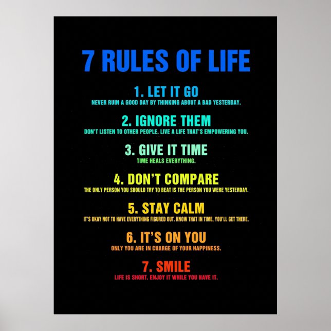Birthday Gift 7 Rules Of Life Poster (Front)
