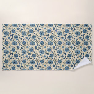 Birthday Gift Blue and Beige Floral Seamless Beach Towel