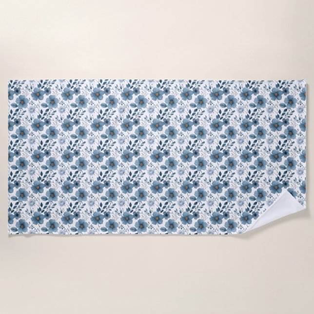 Birthday Gift | Blue Floral Beach Towel (Front)
