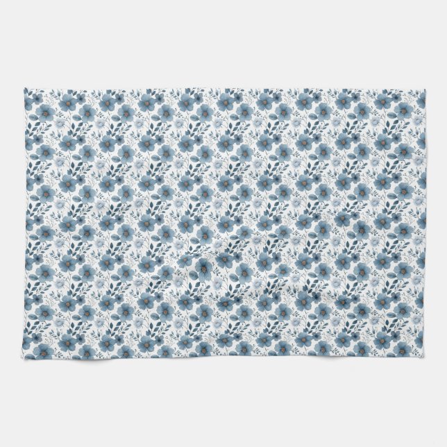 Birthday Gift | Blue Floral Tea Towel (Horizontal)