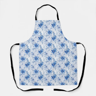 Birthday Gift   Floral With Blue and White Flowers Apron