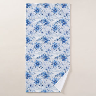 Birthday Gift   Floral With Blue and White Flowers Bath Towel