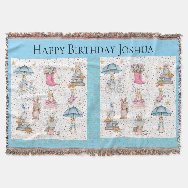 Birthday gift for baby boy - bunny rabbit throw blanket (Front)