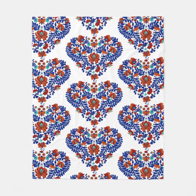 Birthday Gift / Hungarian Rustic Matyo  Fleece Blanket (Front)