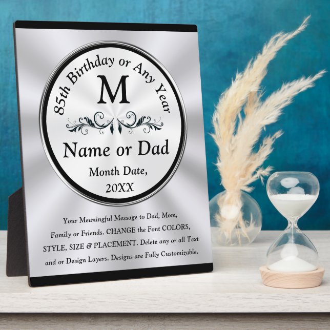 Birthday Gift Ideas for 85 year old Man or Woman, Plaque (Side)