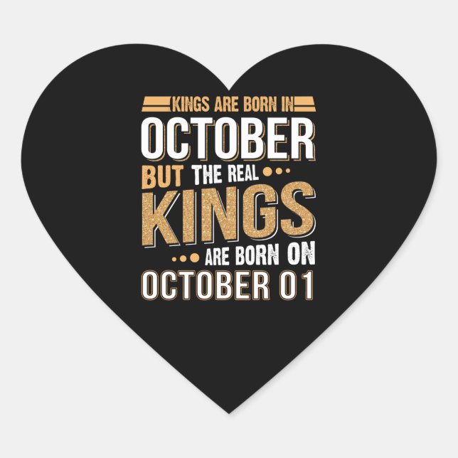 Birthday Gift | Kings Are Born In October Gift Heart Sticker (Front)