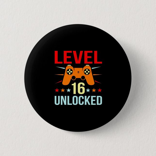Birthday Gift | Level 16 Unlocked Gamer 6 Cm Round Badge (Front)
