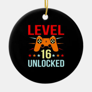 Birthday Gift Level 16 Unlocked Gamer Ceramic Tree Decoration