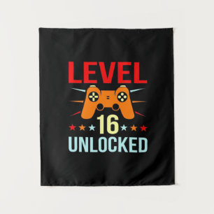 Birthday Gift Level 16 Unlocked Gamer Tapestry