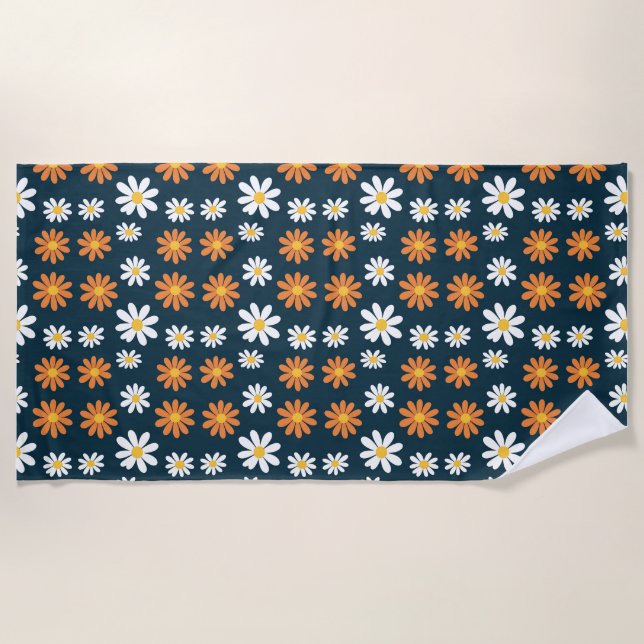 Birthday Gift | Orange and White Daisy Beach Towel (Front)