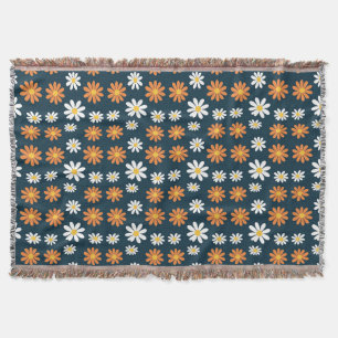 Birthday Gift Orange and White Daisy Throw Blanket