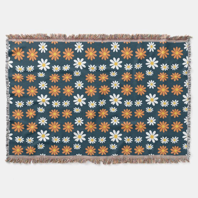 Birthday Gift | Orange and White Daisy Throw Blanket (Front)