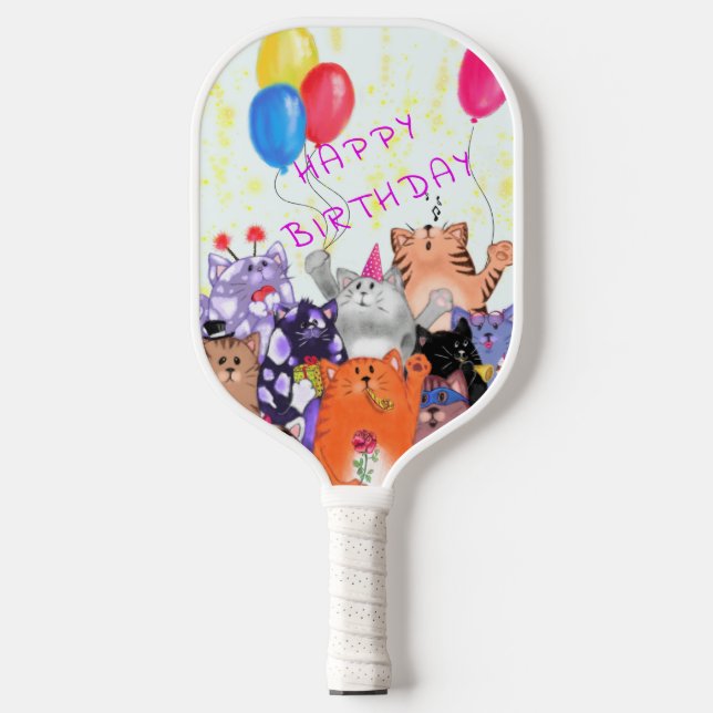 Birthday Gift Pickleball Paddle Cat Party (Front)