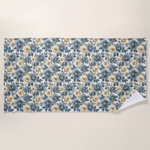 Birthday Gift Seamless Blue and White Floral Beach Towel