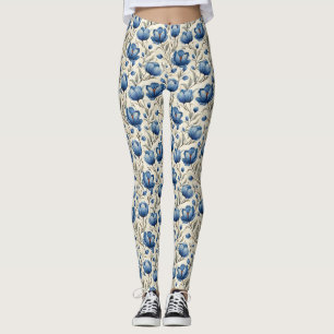 Birthday Gift Seamless Blue Floral Leggings